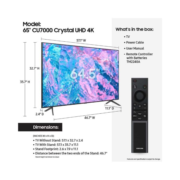 SAMSUNG 65-Inch Crystal UHD CU7000