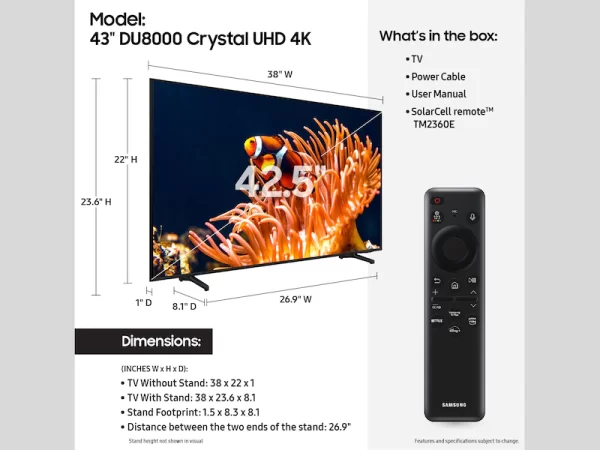Samsung 65 Inch DU8000 Crystal UHD 4K Smart TV UA65DU8000 - Image 3