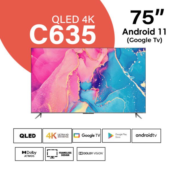 TCL 75C635 75” 4K QLED Smart TV (Google TV / HDR / 120Hz DLG)
